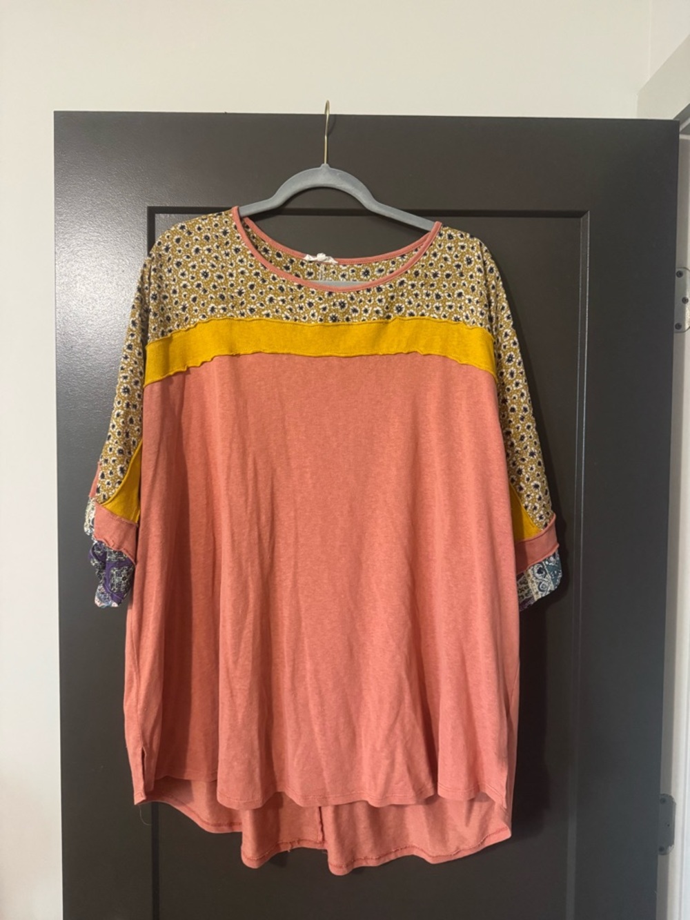 Plus Size Coral and Mustard Mixed-Print Tunic